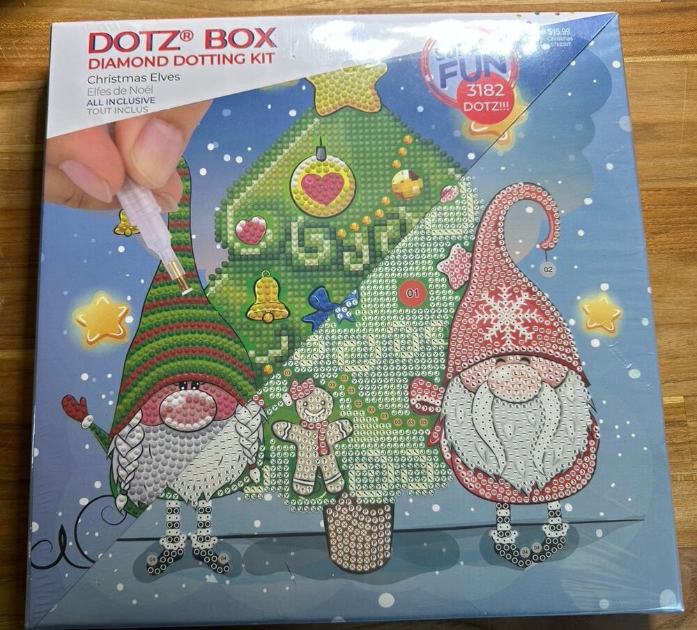 Christmas Elves Dotz Box Diamond Dotting Art Kit Sealed Round HTF